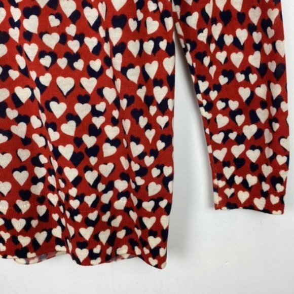 J.Crew S Tippi Printed Hearts Sweater Merino Wool Red Navy Ivory - Picture 9 of 12